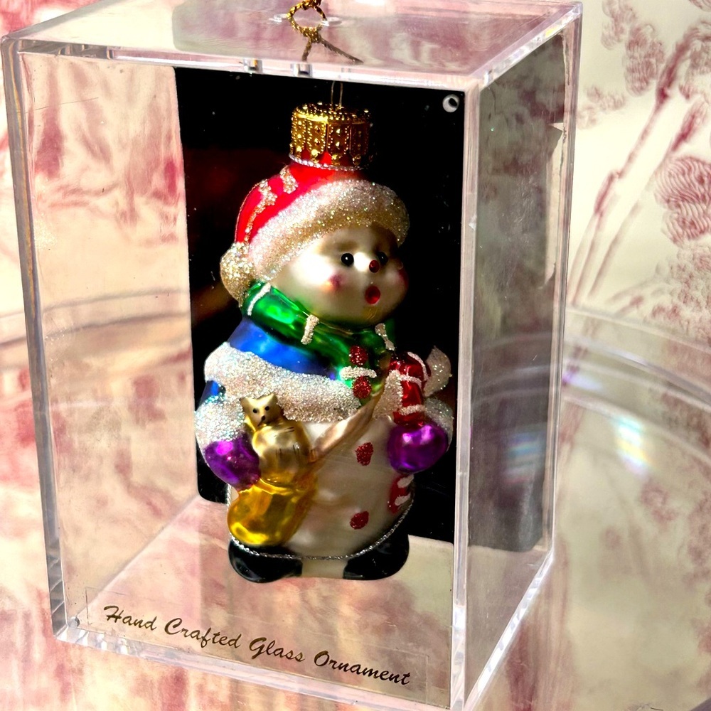 Vintage Christmas Ornament Handcrafted Glass Jeweled Snowman‎ Unique Treasures
